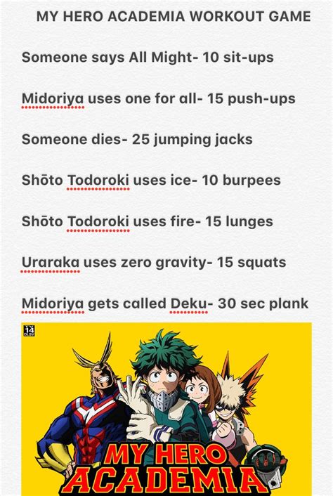 We have free home workout plans for all fitness levels! My Hero Academia Workout Game | Workout games, Superhero ...