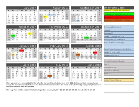 2017 2018 School Year Calendar With Important Dates For School Name Pdf