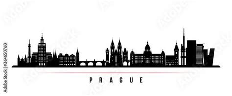 Prague Skyline Horizontal Banner Black And White Silhouette Of Prague