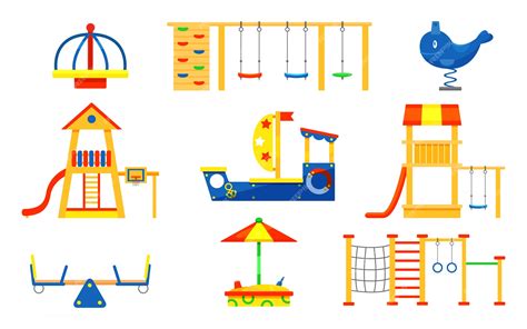 Premium Vector Set Of Kids Playground Elements Carousels Slides