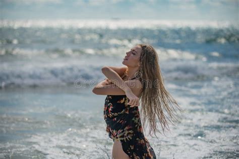 Woman At Beach Sensual Girl Undress Summer Dress The Sea Beach Stock Image Image Of Model