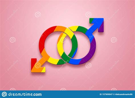 Two Male Signs Are Painted In Lgbt Colors On A Pink Background The