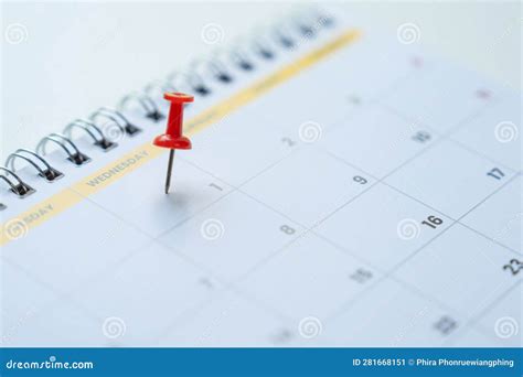 Red Push Pin On Calendar 1st Day Of The Month Stock Image Image Of