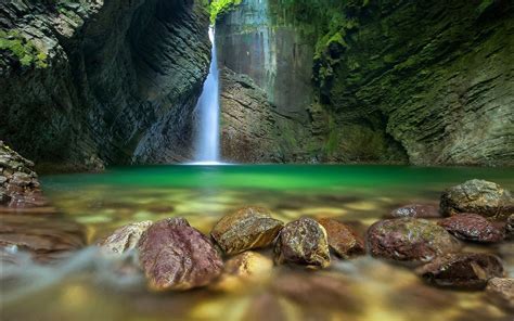download cave nature waterfall hd wallpaper