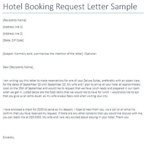 hotel booking request letter writing professional letters