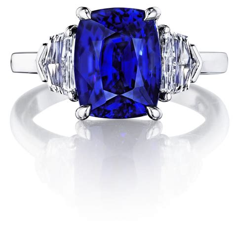 4 Ct Three Stone Royal Blue Sapphire Ring Royal Blue Sapphire Ring