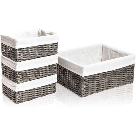 4 Piece Woven Wicker Nesting Storage Baskets Bins With Liners Gray 2