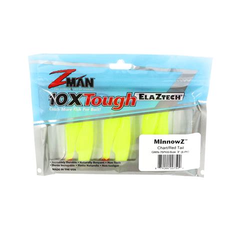 Zman Soft Lure Minnowz 3 Inch 6 Per Pack Chartreuse Red Tail 7500