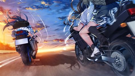 Images Grisaia Phantom Trigger Anime Motorcycle Young Woman Motion