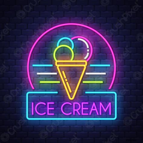 Ice Cream Neon Sign Vector On Brick Wall Background Stock Vector