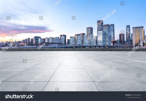 Empty Marble Floor Panoramic Cityscape Stock Photo 1016184367