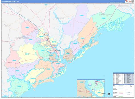 Charleston County Sc Wall Map Color Cast Style By Marketmaps Mapsales