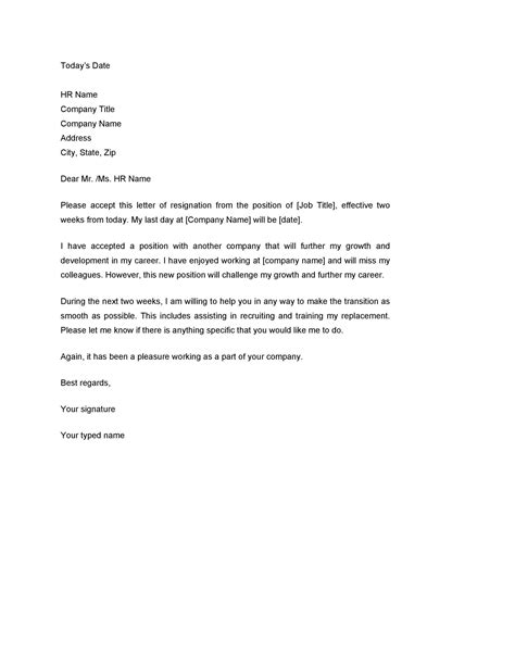 Formal 2 Week Notice Sample Resignation Letter
