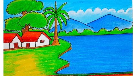 How To Draw Easy Scenery Drawing With Oil Pastel Landscape