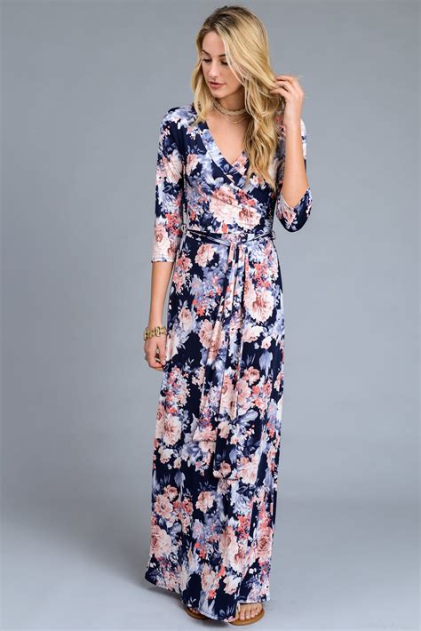 Hanas Bouquet 34 Sleeve Wrap Dress In 2022 Floral Wrap Maxi Dress