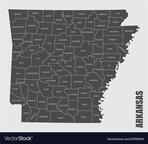 Arkansas County Map Royalty Free Vector Image Vectorstock