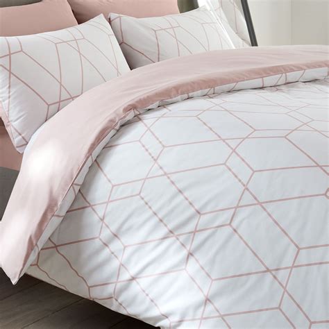 Metro Geometric Diamond Double Duvet Cover Set Modern Bedding Blush