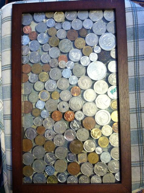 Foreign Coin Collection In Double Sided Glass Frame Coin Collecting