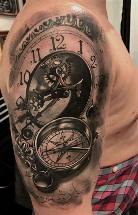 Broken Clock And Compass Tattoo Tattoos Gallery