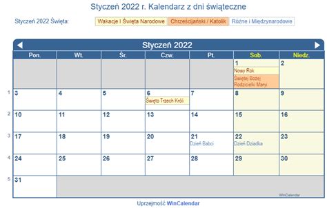 Polska Kalendarz Do Drukowania Styczeń 2022