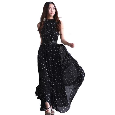 2018 Fashion Womens Polka Dots Maxi Dress Long Casual Summer Beach Chiffon Party Dresses Style