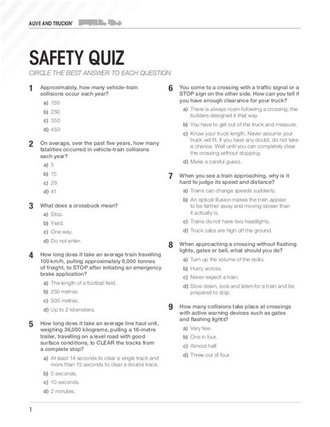 Alive And Truckin Safety Quiz