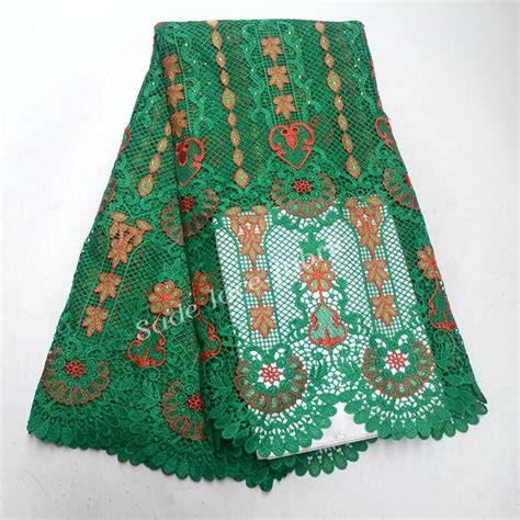 Unique New African Lace Fabrics High Quality Green Color Cord Lace Guipure Lace Fabric With