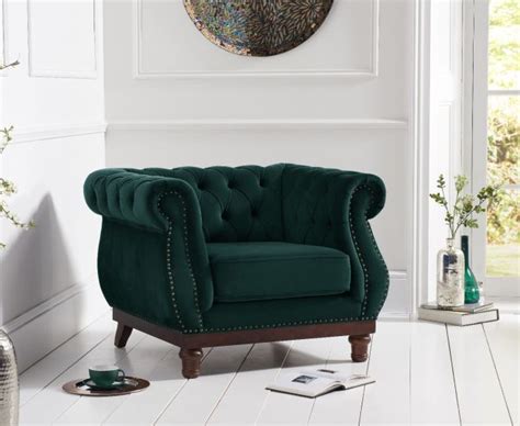 Highgrove Chesterfield Green Velvet Armchair