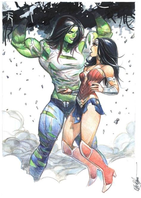 She Hulk And Wonder Woman By Otto Schmidt Comic Art Marvel Characters Art Hulk Art Shehulk