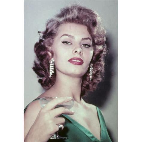 sophia loren holds glass of champagne wearing green dress 8x10 inch photo