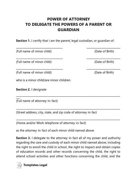 Temporary Power Of Attorney Template