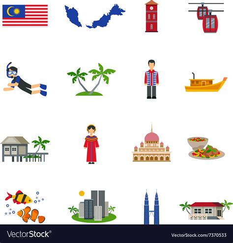 Love to learn about different cultures around the world? Malaysian Culture Symbols Flat Icons Set Vector Image