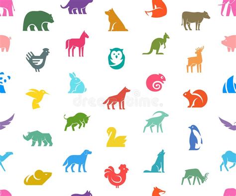 Seamless Pattern With Animals Logos Stock Vector Illustration Of Logo