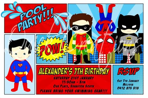 Superhero Pool Party Invitation Superheroes Birthday Invitation Pool Party Invite Printable