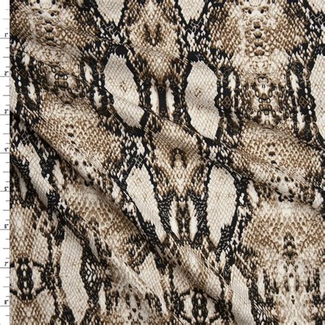 Tan And Ivory Snakeskin Double Brushed Poly Spandex Knit Snake Skin