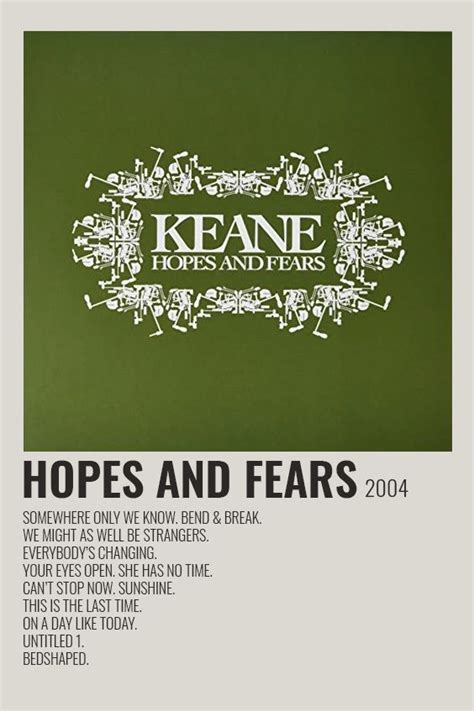 Keane Hopes And Fears Poster Music Poster Song Artists Somewhere