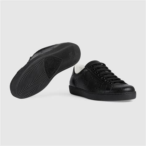 Mens Ace Gg Embossed Sneaker In Black Leather Gucci Us