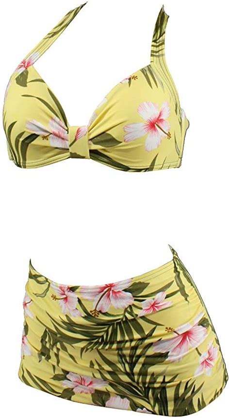 Aloha Beachwear Women Vintage Two Piece Swimsuit Bikini Flower Floral Tiki Hibiscus Hawaii
