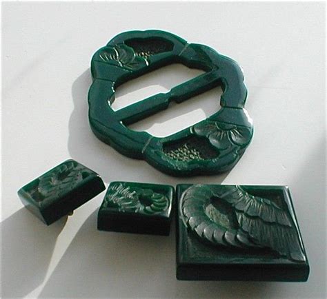 Deco Bakelite Carved Buckle And Button Set Wing And Thrown Etsy