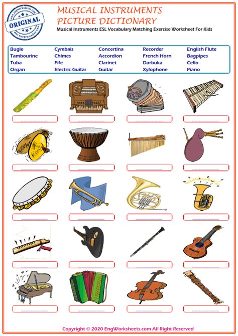 Musical Instruments Printable English Esl Vocabulary Worksheets 2