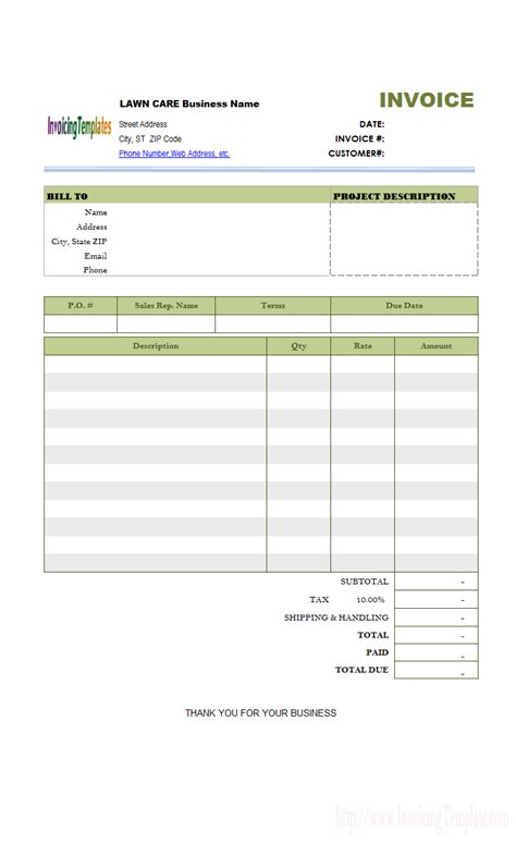 lawn care invoice template invoice