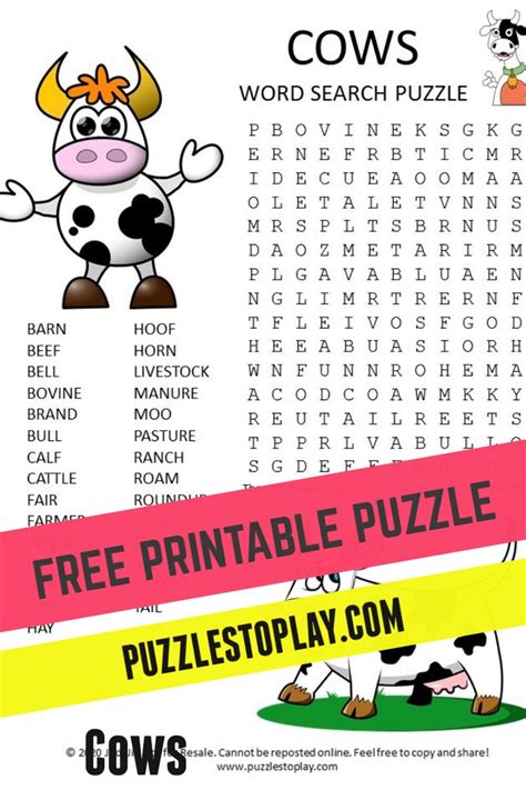Try our unique free word puzzles called buzzwords! National Cow Appreciation Day in 2020 | Free printable ...