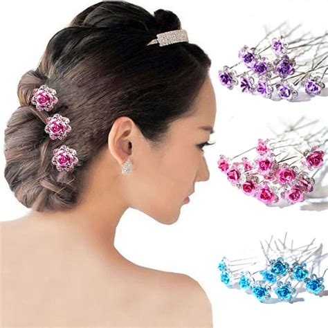 20pcs Pack Wedding Bridal Clear Crystal Rhinestone Rose Flower Hair Clips Hair Accessories