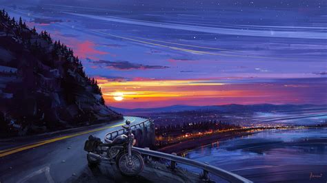 Motorcyle Digital Art Sunset Artwork Hd Bikes 4k