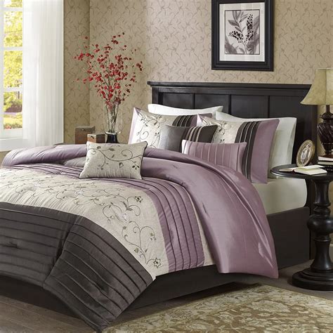 Buy 7 Piece Plum Purple Charcoal Grey Floral Embroidery Comforter Cal