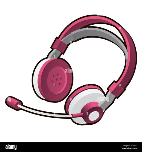 Pink Headphones With Microphone Isolated On White Background Vector