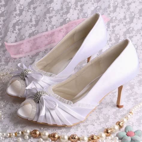 Wedopus Custom Handmade Peep Toe Bridal Shoes White Satin 8cm Heel