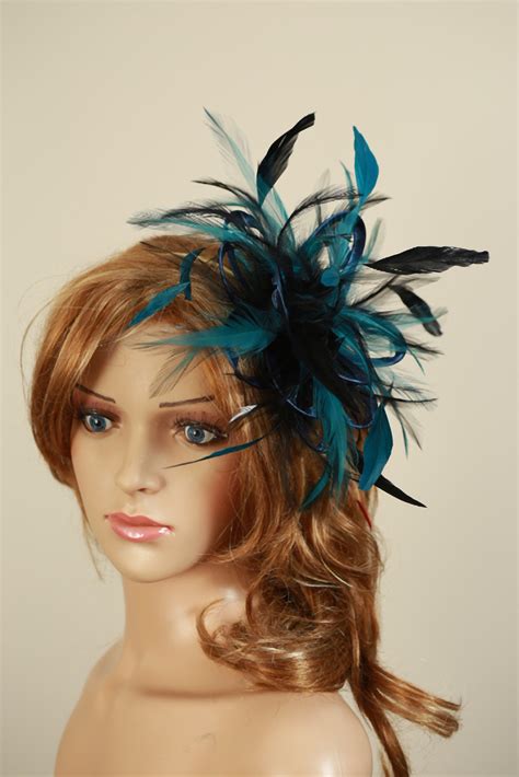 navy blue and teal feather small fascinator hat abbie maighread stuart millinery