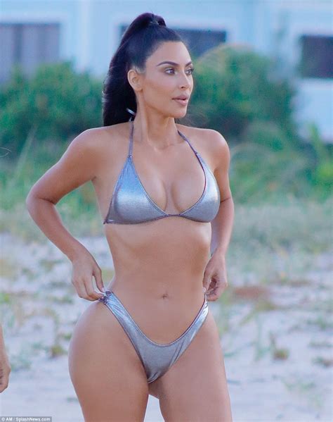 kim kardashian flaunts her banging body in sexy silver bikini poses in miami beach photos