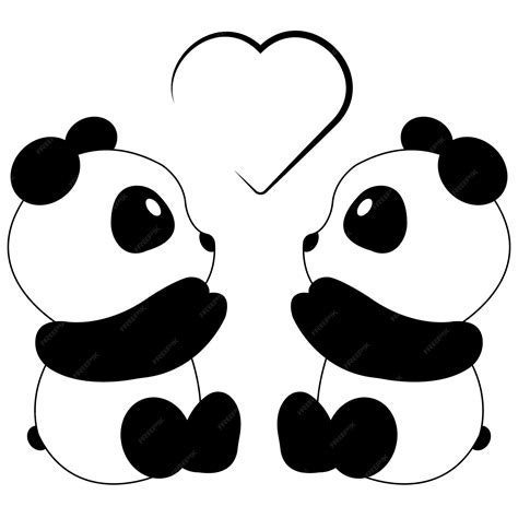 Linda Pareja De Panda Enamorada Dibujo De Dibujos Animados Simple Y